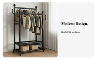 Stable Structure Double Rod Clothing Rack Double Rod Clothes Stand Heavy Duty Clothes Hanging Rack for Families, Retailers, Cloakroom, Laundry Room, Entryway, Walk-in Closet