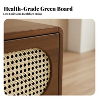 Minimalist Design Rattan Door TV Cabinet Walnut Finish Media Console Floor-Standing Living Room Furniture Spacious Storage for Small Apartment Dwellers, Homeowners, Home, Bedroom