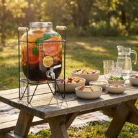 Beverage Dispenser and Drink Dispenser, Hammered Glass Juice Dispenser Water Dispenser with Metal Stand