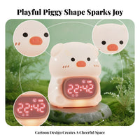 Rounded White Body Pig Alarm Clock Timer-Based Pig Night Light Clock Electronic Home Decor