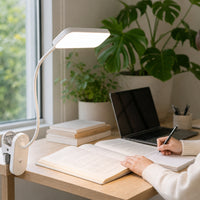 LED Clamp Desk Lamp Touch Control Clamp-on Lamp Adjustable Gooseneck Light Compact for Bedside, Dorm Room