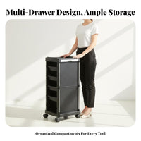 Hairstylist Tool Cart Pull-Extendable Drawers Hair Stylist Rolling Station Rolling Salon Trolley Multipurpose Cosmetic Equipment