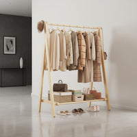 Multifunctional Solid Wood Clothes Hanger Stand Space-Saving Solid Wood Garment Rack Easy Assembly Freestanding Clothes Stand Heavy Duty for Bedroom, Living Room