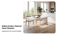 Sintered Stone Top Acrylic Leg Table Italian design Household Furniture Light Luxury Rectangular Shape for Small Apartment Dwellers, Homeowners, Interior Designers, Dining Room, Kitchen, Home