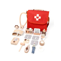 Cloth Wooden Doctor Backpack Set Carrying Handle Pretend Medical Role-Play Toy Flap Closure Wooden Medical Play Set Matching Accessories for Preschoolers