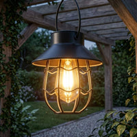 Solar Hanging Lantern Looped Hanger Black Hanging Lantern Vintage Style Garden Decor for Yard, Lawn