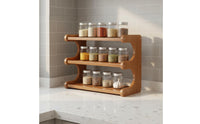 3-Tier Bamboo Seasoning Rack Space Saving Bamboo Seasoning Rack Countertop Seasoning Holder Easy to Clean Kitchen Organizer