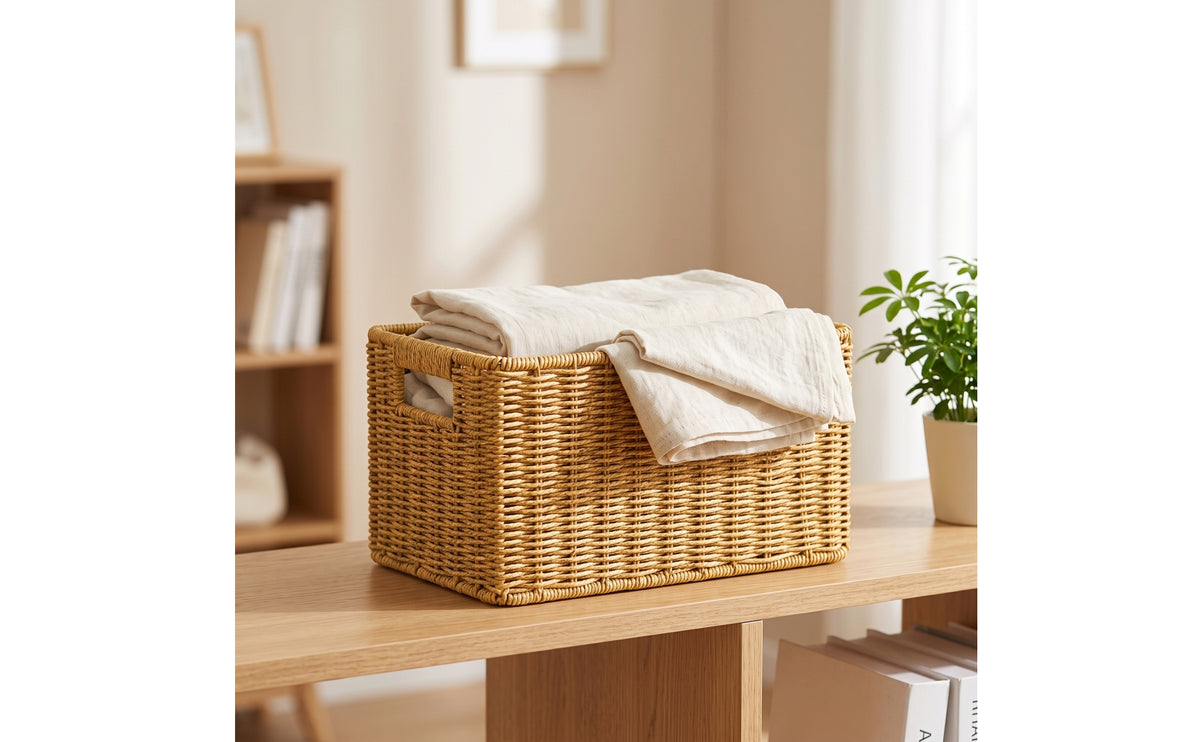 woven Storage Basket Storage Basket with Handles Space-Saving for Living Room