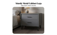 Stable Metal Legs Modern Grey Nightstand Scratch-Resistant Finish Leather Wrapped End Table Easy Assembly Nordic Design Bedroom Cabinet Multifunctional for Apartment Dwellers, Homeowners, Students, Guest Room, Dormitory, Home Office