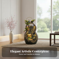 Humidifying Effect Gourd Shaped Floor Fountain Calming Ambiance Chinese Design Water Circulation Decor Easy Setup Cascading Water Fountain Handmade for Feng Shui Enthusiasts, Business Owners, Living Room, Office, Reception Area, Entryway