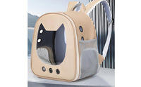 Khaki Cat Ear Backpack Carrier Mesh Pockets Clear Front Pet Backpack Ventilation Holes for Transport