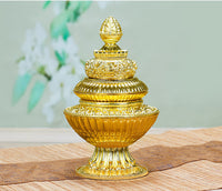 Tibetan Three-Tier Rice Box for Buddhist Altar with Eight Auspicious Symbols