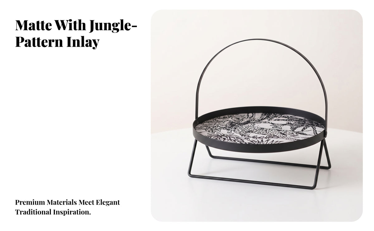 Black Metal Tray Rack with Handle | Space-Saving Compact Design, Round Display Tray, for Countertop