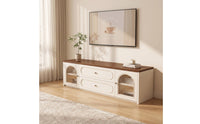 TV Cabinet with Glass Doors Floor-Standing TV Stand Wooden Media Console for Living Room