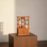 Diorama Cabinet 1/64 Scale Miniature Cabinet Shelf Traditional Chinese Furniture Wood-Grain for Hobbyists, Micro Landscape