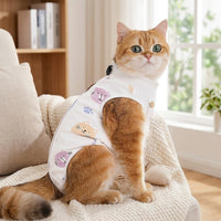 Cat Recovery Suit for Post Surgery, Cartoon Round Neck Cat Spay and Neuter Recovery Suit, Breathable Anti Licking Fasteners Bodysuit