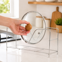 Stainless Steel Lid Stand, 31x15x14cm, Under Sink Storage, Frying Pan Rack, Compatible with Cutting Boards, Modern Kitchen Organizer