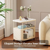 Space-Saving Rolling C-Shaped Stand with casters Side Table Multi-Functional Indoor Furniture dual-level Storage for Apartment Dwellers, Remote Workers, Living Room, Next to Sofa, Small Spaces, Beside Bed