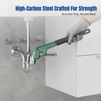 Plumbing Wrench, Offset Head, Heavy Duty, Multi-Functional, Commercial Grade, Adjustable Jaw, Carbon Steel, Gloves & Tape
