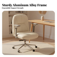 Ergonomic Design Upholstered Highspine-support Desk Chair Creamy aesthetic Adjustable Rolling Task Chair Comfortable padding rotating Seating Padded Armrests for Students, People Working from Home, Study Room, Bedroom