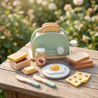 Wooden Breakfast Appliance Toy Wooden   Smooth Toy Breakfast Appliance with Accessories for Young Children