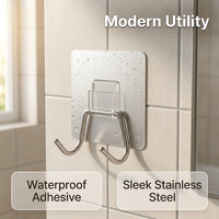 Waterproof Stainless Steel Hook Rack for Kitchen and Bathroom, Wall Mounted No Drill for Students