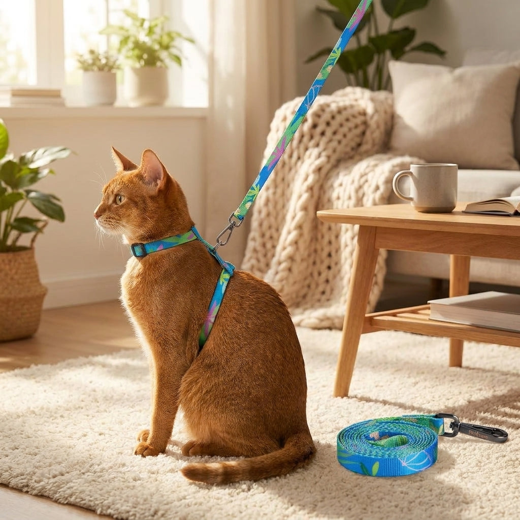 Adjustable Cat Harness and Leash Set, Escape Proof Nylon Vest Harness for Cats, H-Style Kitten Outdoor Gear, No Pull Small Pet Walking Supplies