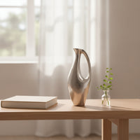 Metal Pitcher Vase Minimalist Ribbed Metal Vase Sturdy Decorative Pitcher for Entryway, Coffee Table, Hotel