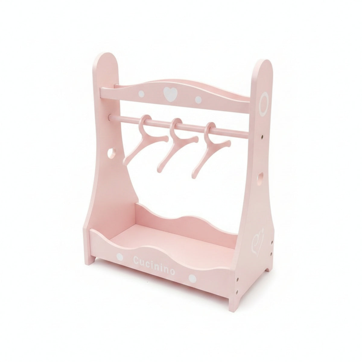 Doll Clothes Rack Rounded Side Panels White Decorative Dots Dots Toy Furniture for Children