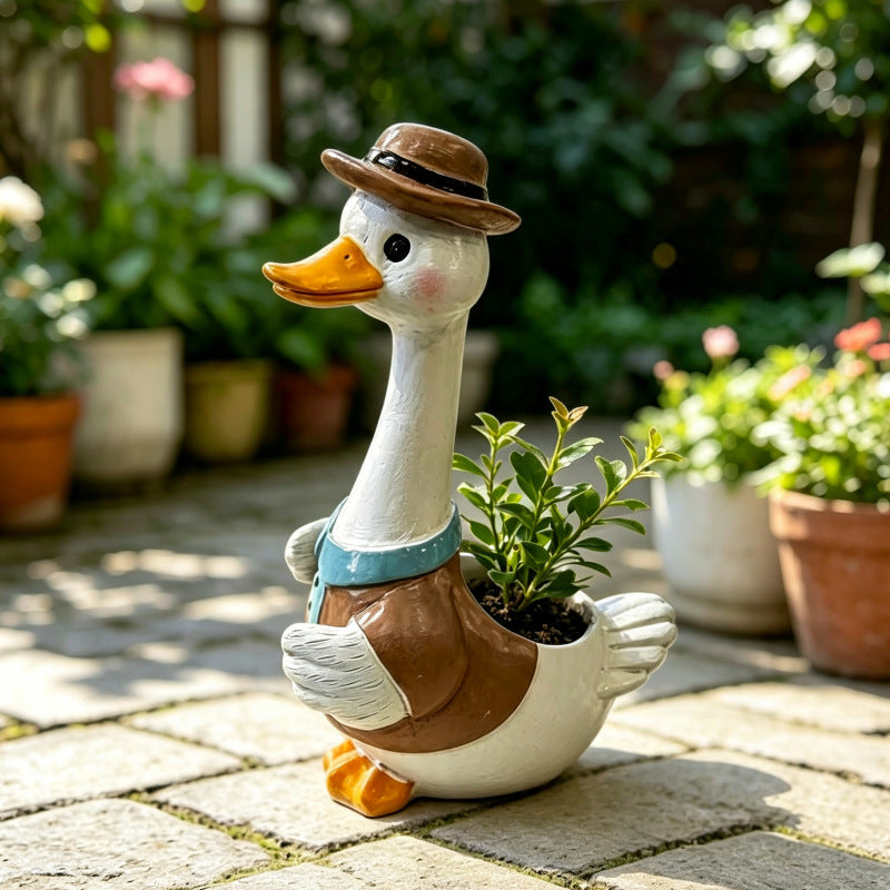 Duck-Shaped Resin Garden Flower Pot Decor