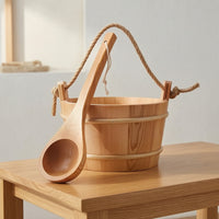 Sauna Bucket with Rope Handles Rustic Wooden Sauna Bucket and Ladle Set Traditional for Spa Professionals, Steam Room, Bathhouse