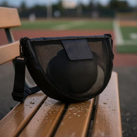 Zippered Front Pocket Mesh Sports Shoulder Bag Soft-Sided Adjustable Strap Ball Bag