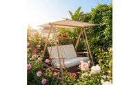Outdoor Swing Chair with Canopy Bamboo-Style Patio Swing with Canopy Adjustable Furniture for Homeowners, Families, Garden, Backyard