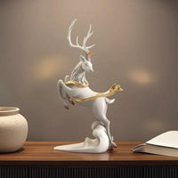 Deer Sculpture with Gold Accents Tabletop Deer Figurine Decorative Sculpture Long-Lasting Decor Sturdy for Living Room, Entryway