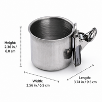 Silver Dog Crate Water Bowl Clip On, Polished Stainless Steel Feeder Cup, Easy to Clean Cage Water Bowl for Budgerigar, Cockatiel, Lovebird
