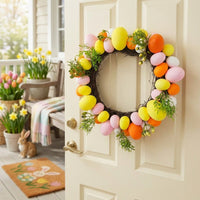 Easter Egg Wreath Bright Colors Spring Door Wreath Festive Decor Artificial Easter Hanging Decoration for Families, Porch, Table Centerpiece, Kitchen