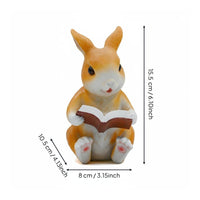 Bunny Reading Book Figurine Cute Design Reading Hare Statue Hand-Painted Resin Hare Sculpture for Garden
