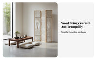 Natural Materials Bohemian Folding Screen Foldable Design Wooden Frame Woven Screen Portable 3-Panel Room Divider for Apartment Dwellers, Interior Decorators, Office Workers, Guesthouse, Bedroom