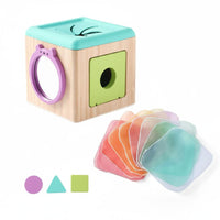 Cognitive Training Mirror Busy Cube Montessori Wooden Tissue Box Toy Screen-Unrestricted Shape Matching Cube for Babies, Playroom