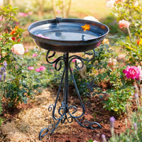 Metal Bird Bath for Native Birds, 17.7 inch Outdoor Bird Feeder, Weather Resistant Garden Art for Backyard, Navy Blue