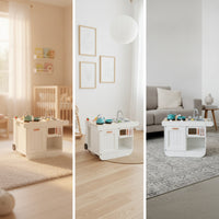 Compact Wooden Play Kitchen with Accessories Sturdy Toy Kitchen Set with Play Food Realistic Pretend Cooking Unit with Sink Educational for Playroom