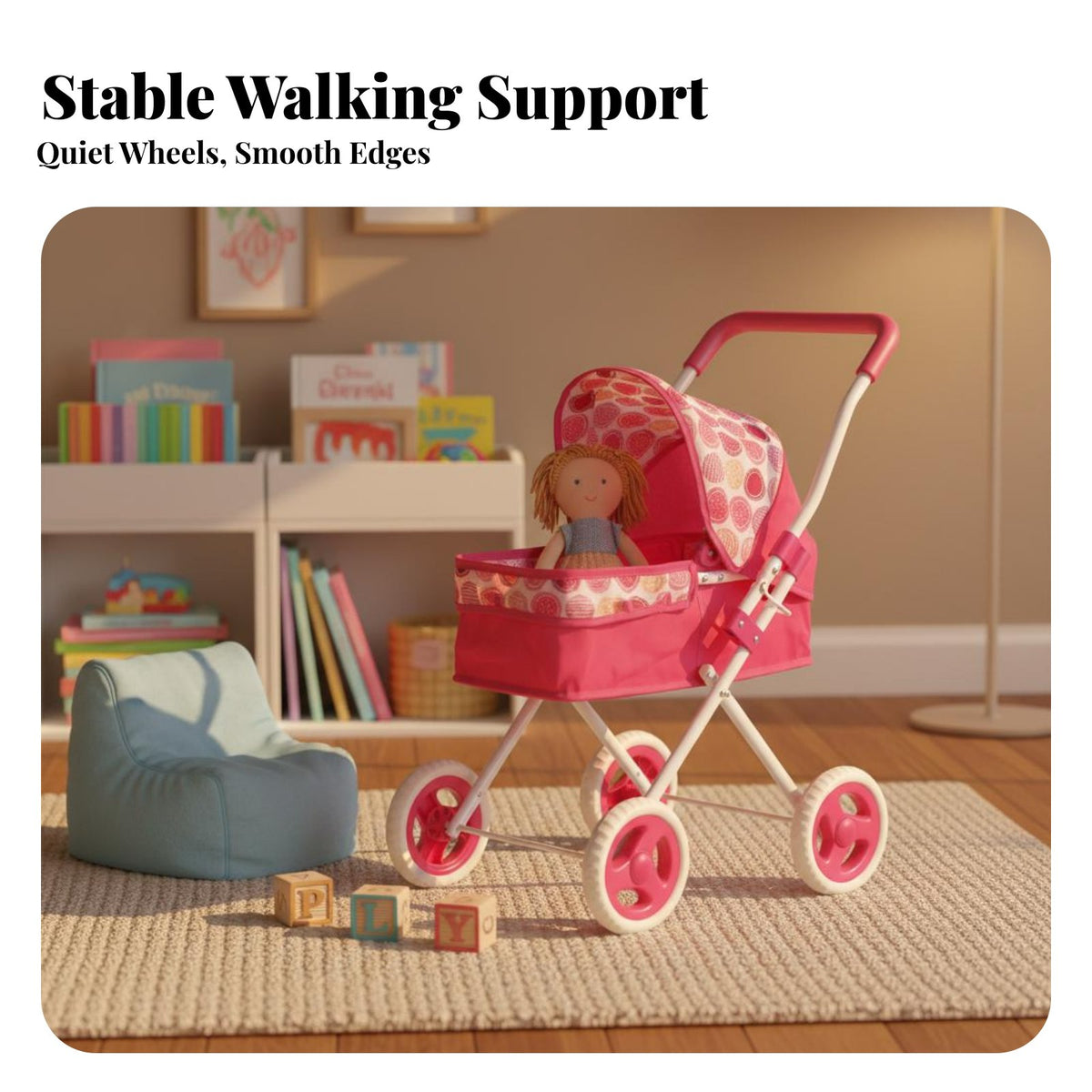 Doll Pushcart Realistic Design Foldable Doll Pram Child Toy Pram for Girls, Young Children