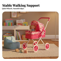Doll Pushcart Realistic Design Foldable Doll Pram Child Toy Pram for Girls, Young Children