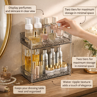 2-Tier Clear Acrylic Makeup Organizer, Cosmetic Storage Organiser Pattern, Vanity Table Display Stand, Transparent Rack