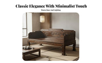 Chinese Design Arhat Bed Water-Resistant-Resistant Solid Elm Wood Sofa Bed Antique Carved Daybed for Tea Enthusiasts, Interior Designers, Homestay