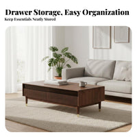 Durable Wood Coffee Table with Drawers Nordic aesthetic Low Table with Drawer and Shelf space-saving Design Household Furniture Spacious Storage for Apartment Dwellers, Homeowners, Families, Living Room, Lounge Area, Home