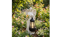 Decorative Angel Figurine with Lantern Light-up Angel Statue Hanging Sculpture Solar-Powered for Patio
