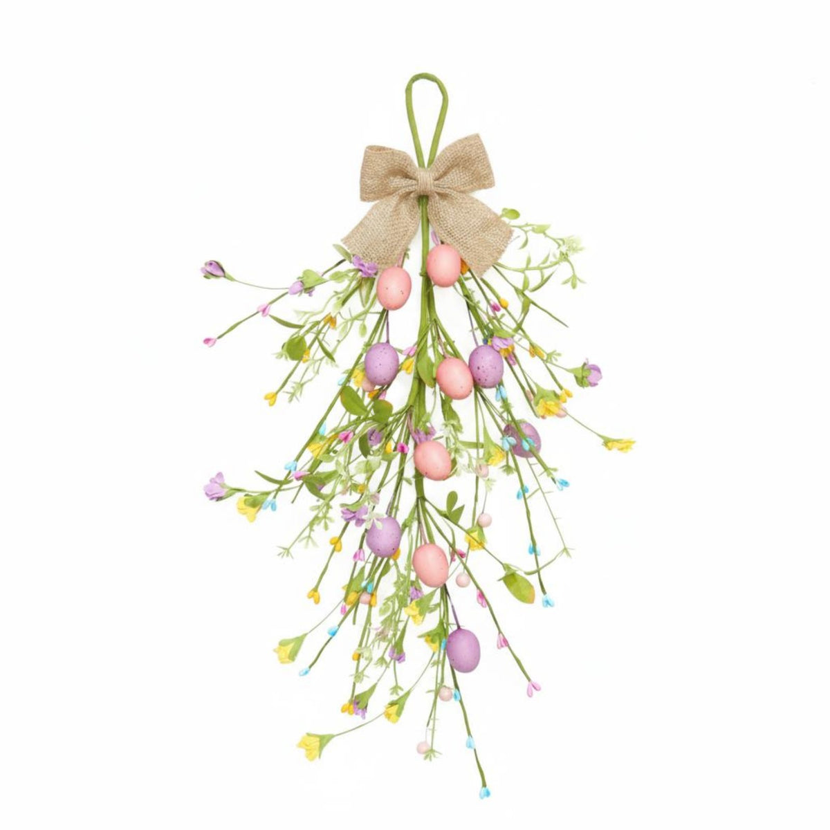 Burlap Easter Egg Swag Handmade Hanging Easter Floral Vine Speckled Eggs for Front Door, Table Centerpiece, Mantel