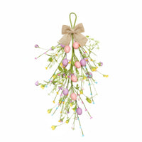 Burlap Easter Egg Swag Handmade Hanging Easter Floral Vine Speckled Eggs for Front Door, Table Centerpiece, Mantel