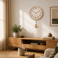 Solid Wood Wall Clock with Silent Movement for Living Room and Bedroom